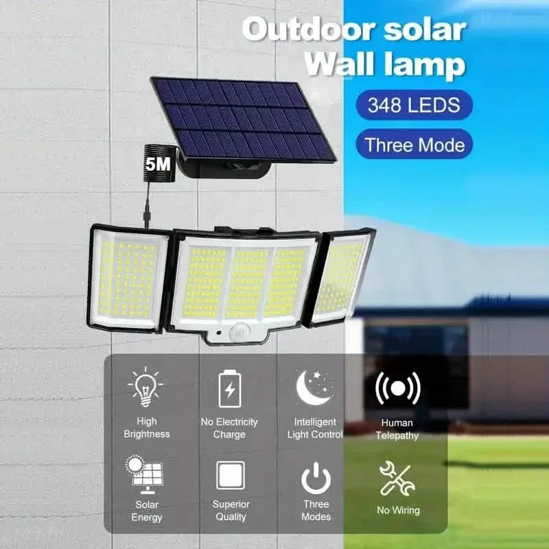 348 LED Motion Sensor Lights With Remote Control, 3 Head Security Lights, Solar Flood Wall Lights With 3 Modes - A-1 Thread Vault