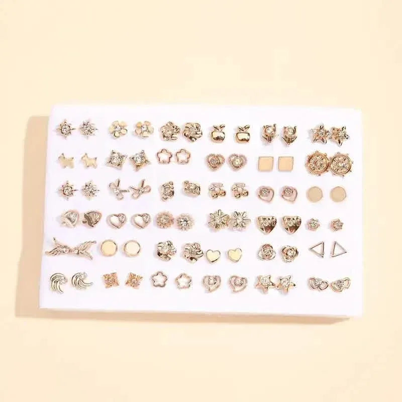 36-Pairs: Women's Fashion Earrings Set - Assorted Heart, Flower, Geometric & More - A-1 Thread Vault