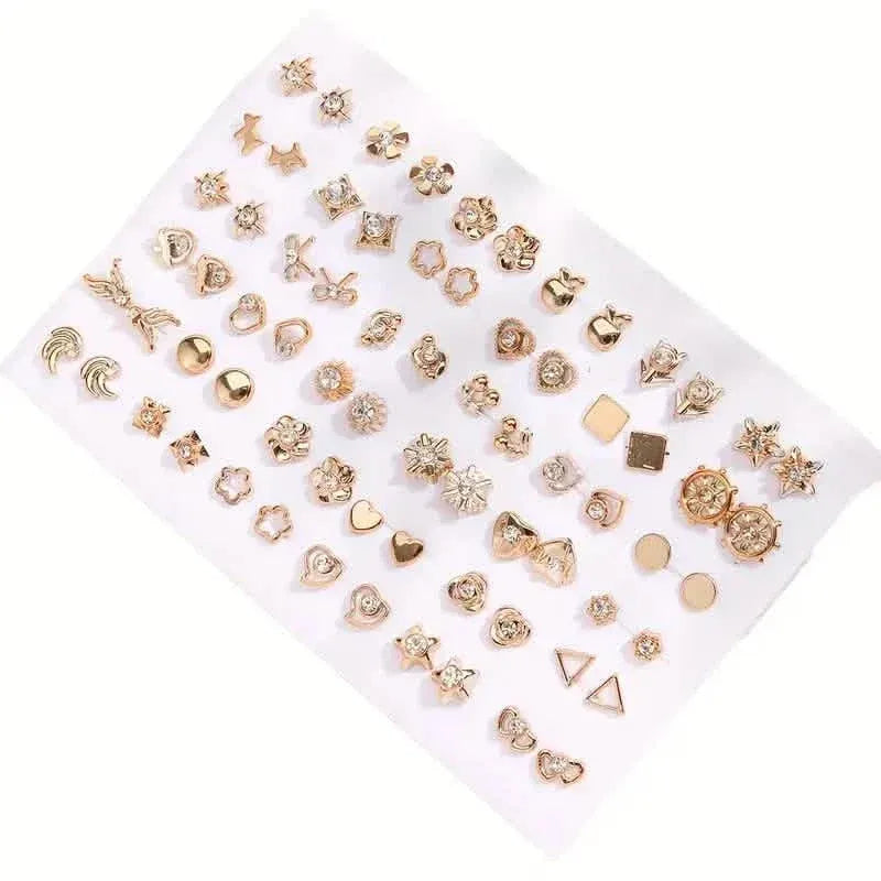 36-Pairs: Women's Fashion Earrings Set - Assorted Heart, Flower, Geometric & More - A-1 Thread Vault
