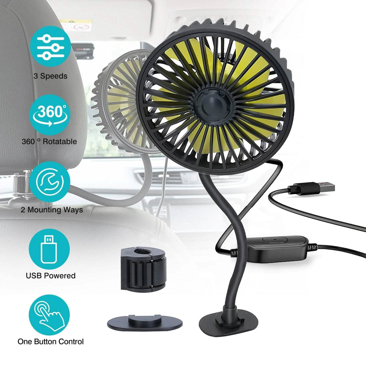360 º Rotatable Car Cooling Fan with 3 Speeds - A-1 Thread Vault