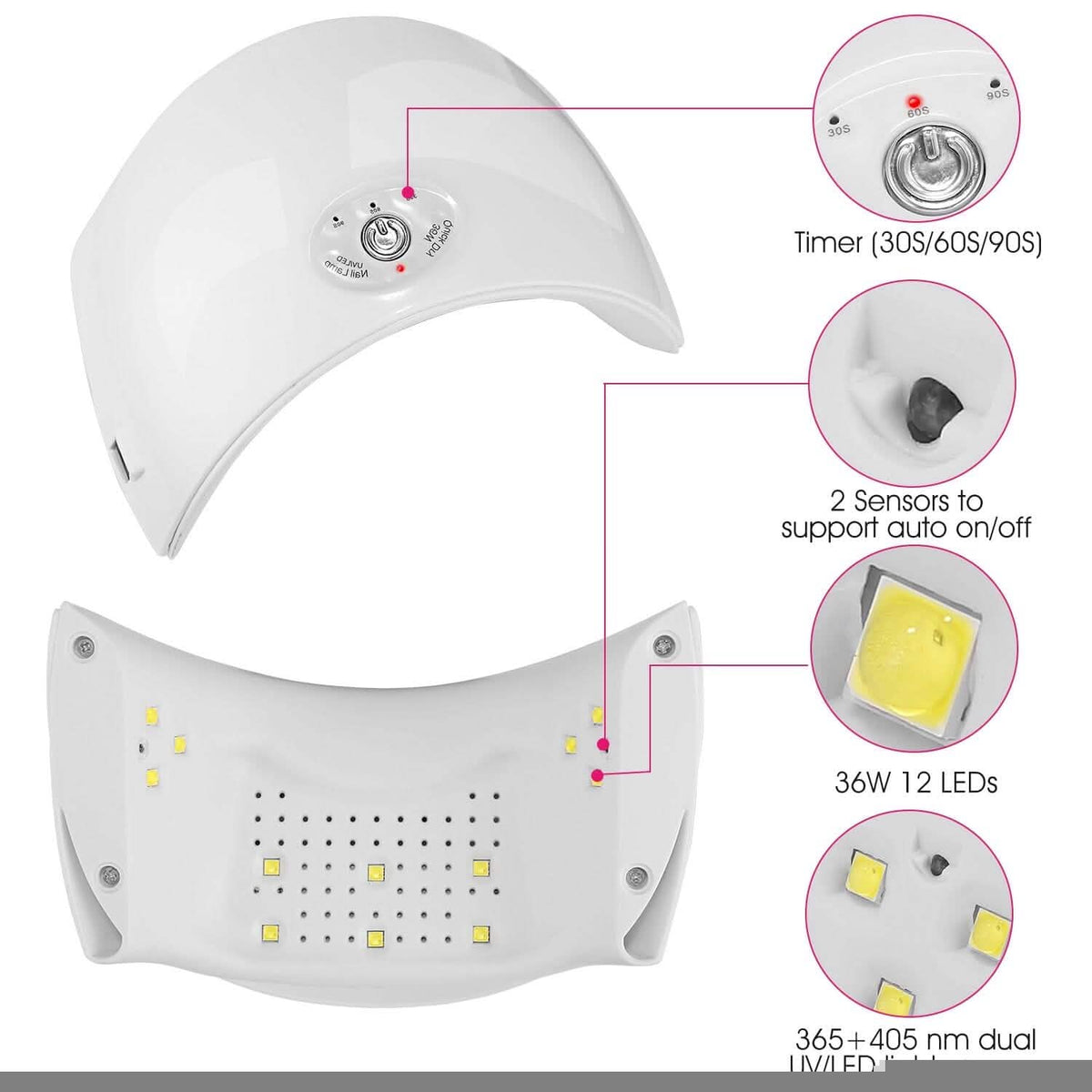 36W UV LED Lamp Nail Gel Dryer 12 LED Sensor Gel Curing Machine - A-1 Thread Vault