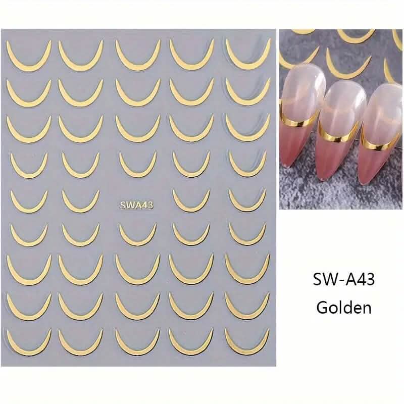 3D Gold-Finished French Kiss Crescent Nail Stickers - A-1 Thread Vault