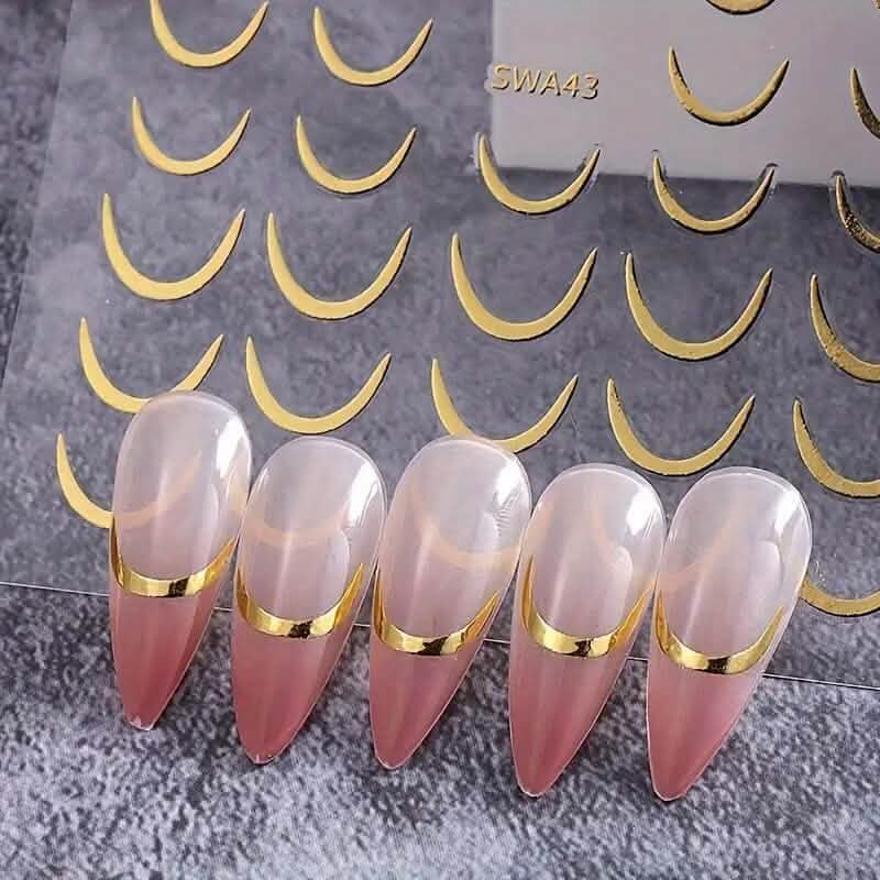 3D Gold-Finished French Kiss Crescent Nail Stickers - A-1 Thread Vault
