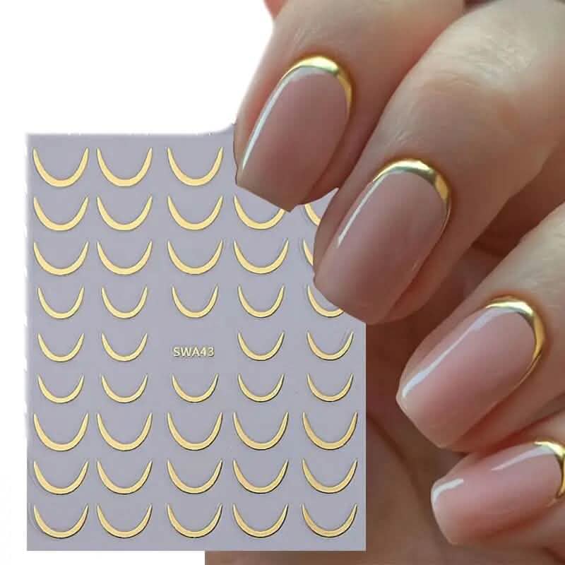 3D Gold-Finished French Kiss Crescent Nail Stickers - A-1 Thread Vault