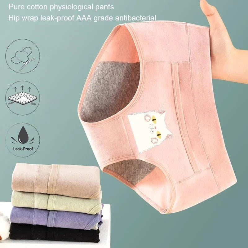 3PCS Cotton Menstrual Panties Leak Proof Breathable Cartoon cat Panties Woman Women Girls Physiological Pants Women's Intimates - A-1 Thread Vault