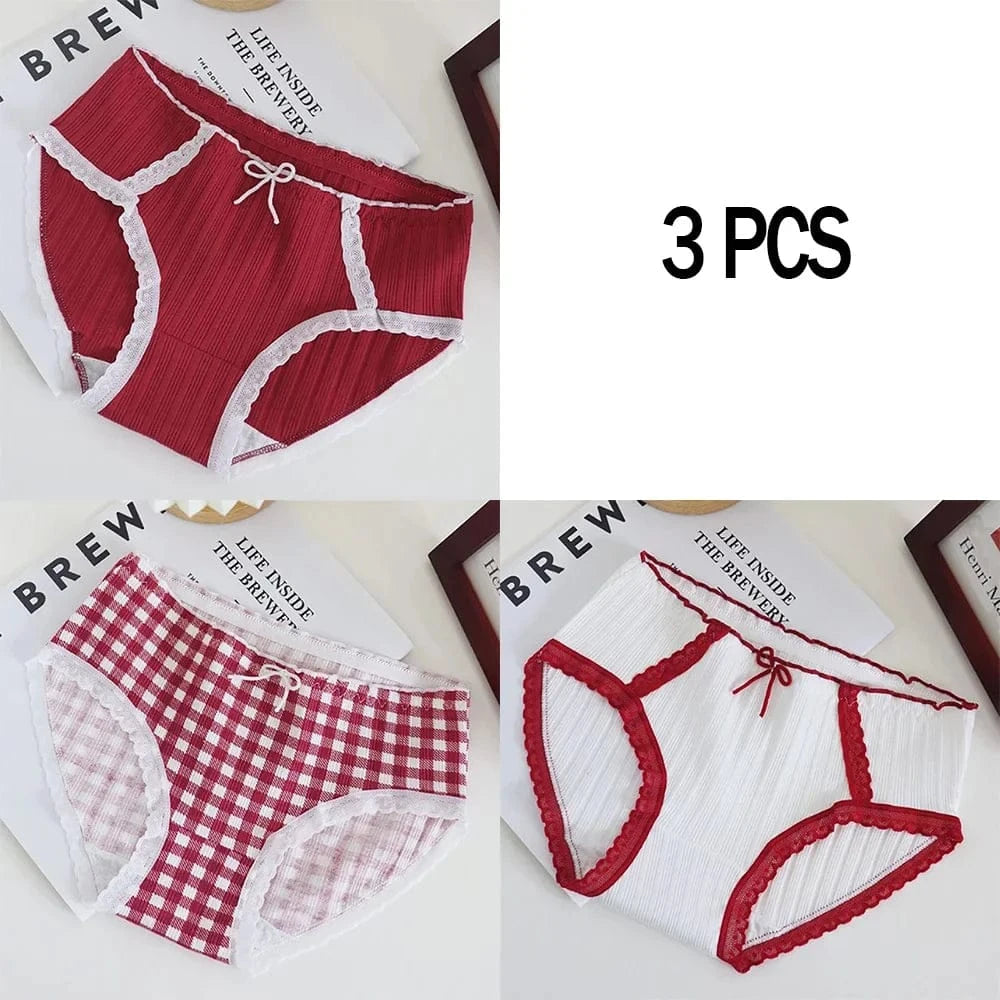 3pcs Cotton Women's Panties Sweet Cute Printed Student Mid-Waist Underwear Fashionable Breathable Girls Daily Briefs - A-1 Thread Vault