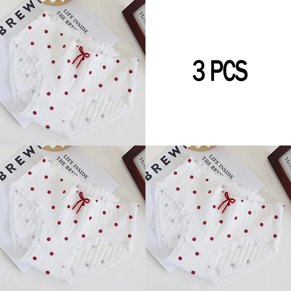 3pcs Cotton Women's Panties Sweet Cute Printed Student Mid-Waist Underwear Fashionable Breathable Girls Daily Briefs - A-1 Thread Vault