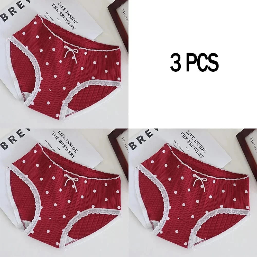 3pcs Cotton Women's Panties Sweet Cute Printed Student Mid-Waist Underwear Fashionable Breathable Girls Daily Briefs - A-1 Thread Vault