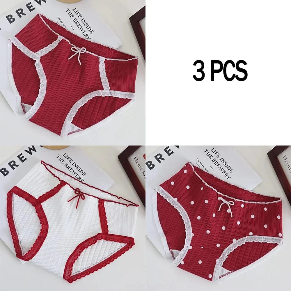 3pcs Cotton Women's Panties Sweet Cute Printed Student Mid-Waist Underwear Fashionable Breathable Girls Daily Briefs - A-1 Thread Vault