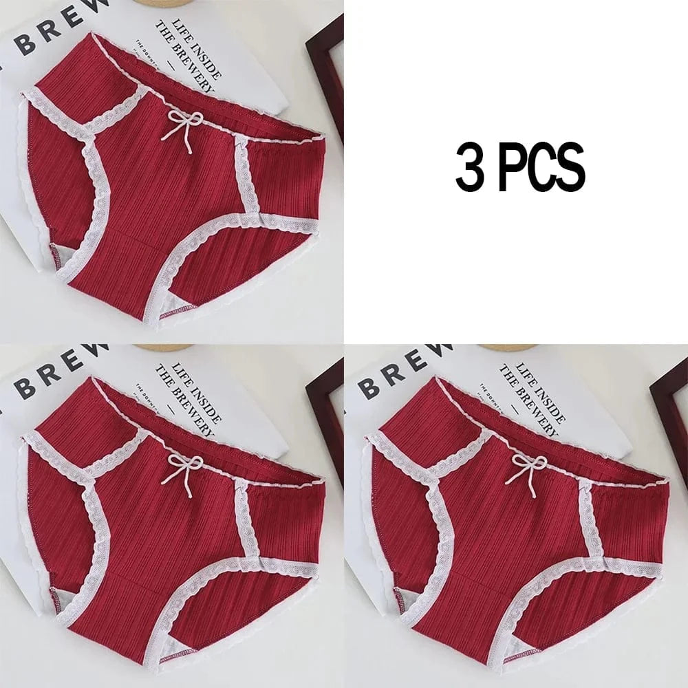 3pcs Cotton Women's Panties Sweet Cute Printed Student Mid-Waist Underwear Fashionable Breathable Girls Daily Briefs - A-1 Thread Vault