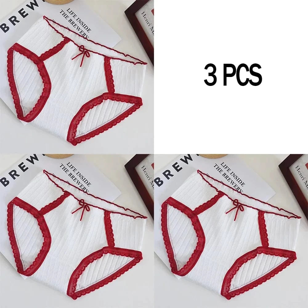 3pcs Cotton Women's Panties Sweet Cute Printed Student Mid-Waist Underwear Fashionable Breathable Girls Daily Briefs - A-1 Thread Vault