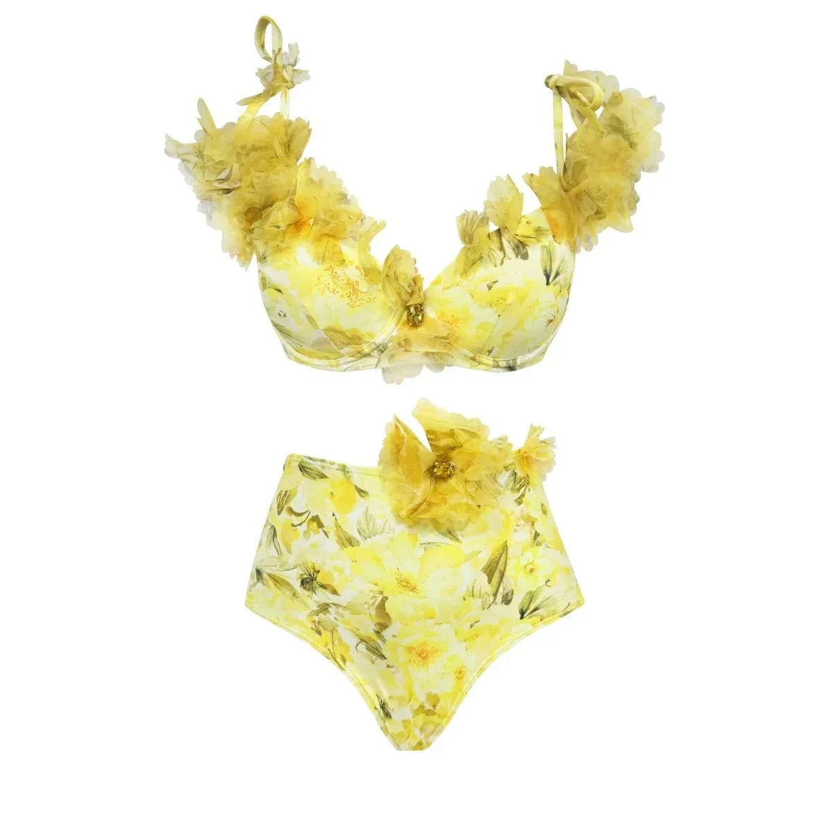 3Pcs Flower Bikinis Sexy Swimsuit Women Swimwear Push Up Bikini Set High Waist Biquini Female Long Skirt Bathing Suit Beachwear - A-1 Thread Vault