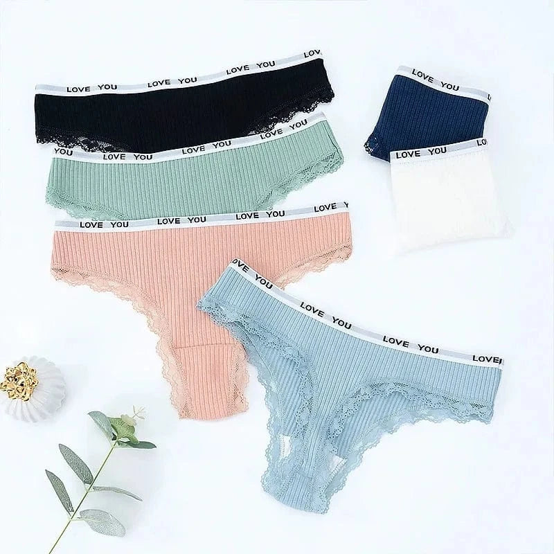 3Pcs/Lot Lace Thong Women's Tanga Low Waist Sexy Lingeries Cotton Panties Laides T Back Pants Girls Underwear Female Underpants - A-1 Thread Vault