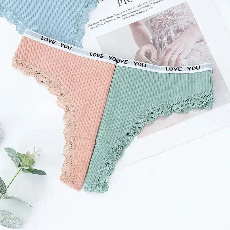 3Pcs/Lot Lace Thong Women's Tanga Low Waist Sexy Lingeries Cotton Panties Laides T Back Pants Girls Underwear Female Underpants - A-1 Thread Vault