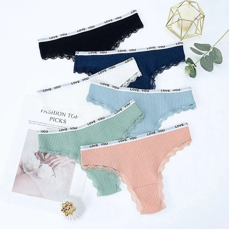 3Pcs/Lot Lace Thong Women's Tanga Low Waist Sexy Lingeries Cotton Panties Laides T Back Pants Girls Underwear Female Underpants - A-1 Thread Vault