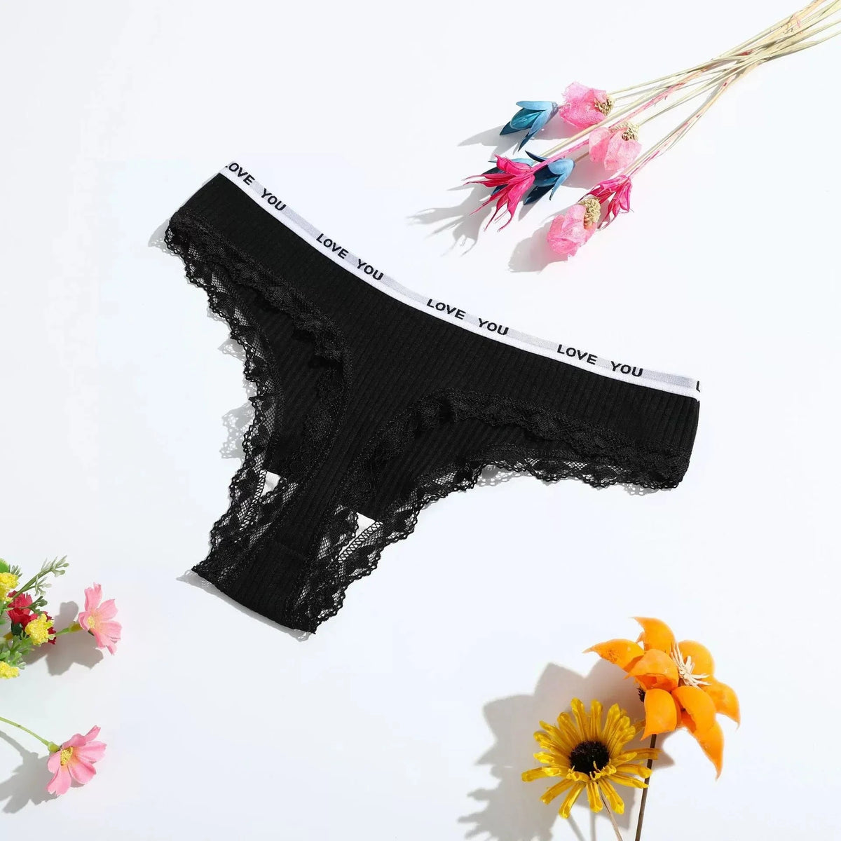 3Pcs/Lot Lace Thong Women's Tanga Low Waist Sexy Lingeries Cotton Panties Laides T Back Pants Girls Underwear Female Underpants - A-1 Thread Vault