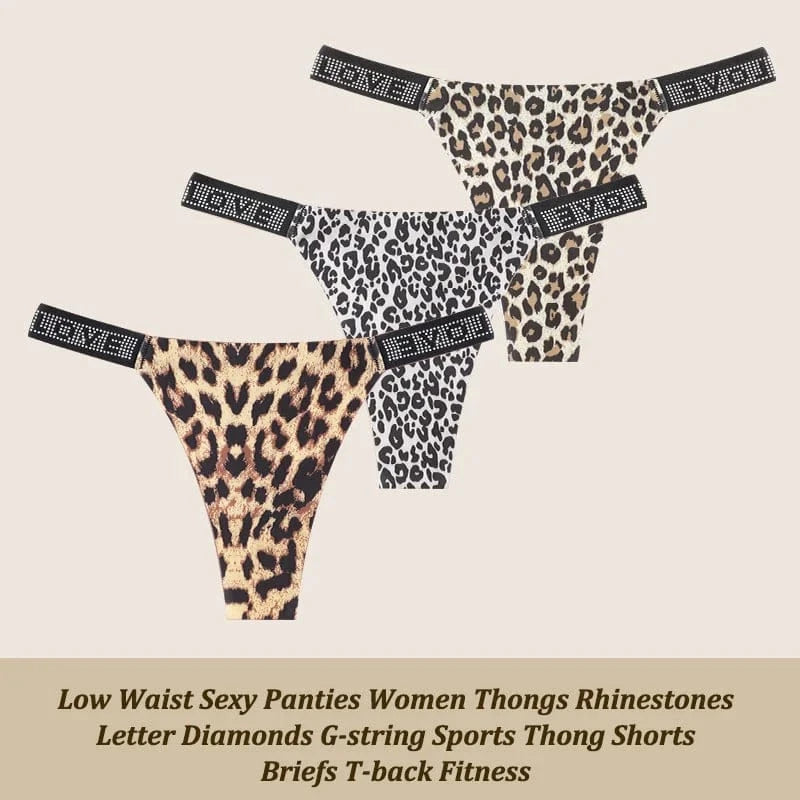3Pcs/Set Low Waist Sexy Panties Women Thongs Rhinestones Letter Diamonds G-string Sports Thong Shorts Briefs T-back Size XS-XL - A-1 Thread Vault