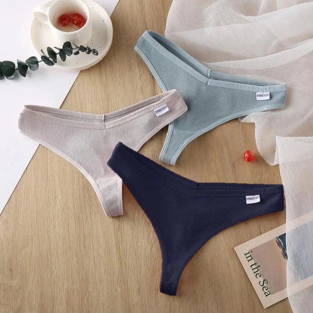 3Pcs/Set Women Cotton Thongs Panties Sexy Low Waist G-String Briefs Ladies Brazilian Lingerie Girls Breathable Intimates Bikini - A-1 Thread Vault