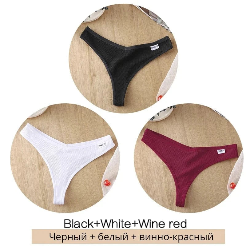 3Pcs/Set Women Cotton Thongs Panties Sexy Low Waist G-String Briefs Ladies Brazilian Lingerie Girls Breathable Intimates Bikini - A-1 Thread Vault