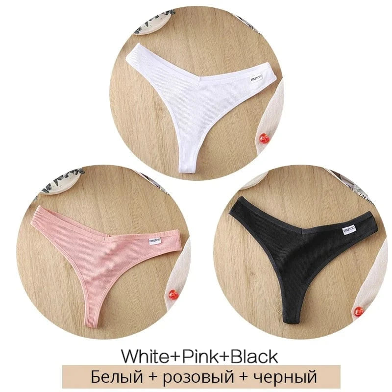 3Pcs/Set Women Cotton Thongs Panties Sexy Low Waist G-String Briefs Ladies Brazilian Lingerie Girls Breathable Intimates Bikini - A-1 Thread Vault