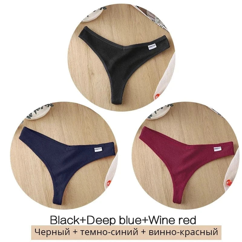 3Pcs/Set Women Cotton Thongs Panties Sexy Low Waist G-String Briefs Ladies Brazilian Lingerie Girls Breathable Intimates Bikini - A-1 Thread Vault