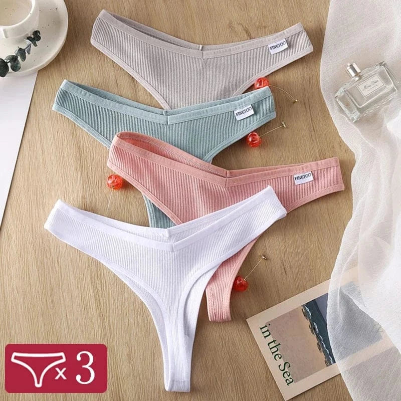 3Pcs/Set Women Cotton Thongs Panties Sexy Low Waist G-String Briefs Ladies Brazilian Lingerie Girls Breathable Intimates Bikini - A-1 Thread Vault