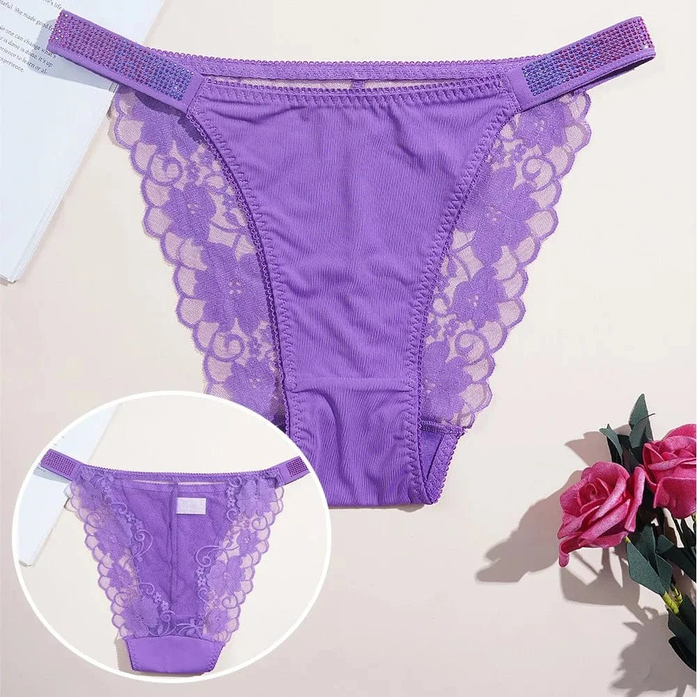 3PCS Sexy Women's Underwear Semi-transparent Hollow Out Lace Floral Panties Two Shiny Belts Underpants Female Briefs Lingerie - A-1 Thread Vault