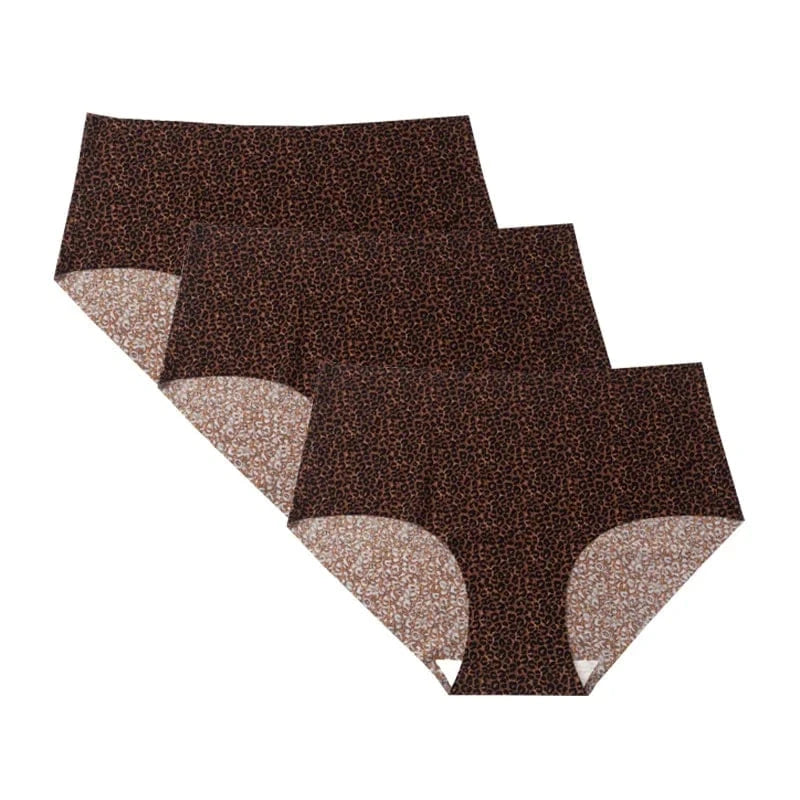3pcs Women's Seamless Ice Silk Panties Female Mid Waist Plus Size Leopard Print Underwear Girls Fashion Brief Lady Comfort Panty - A-1 Thread Vault