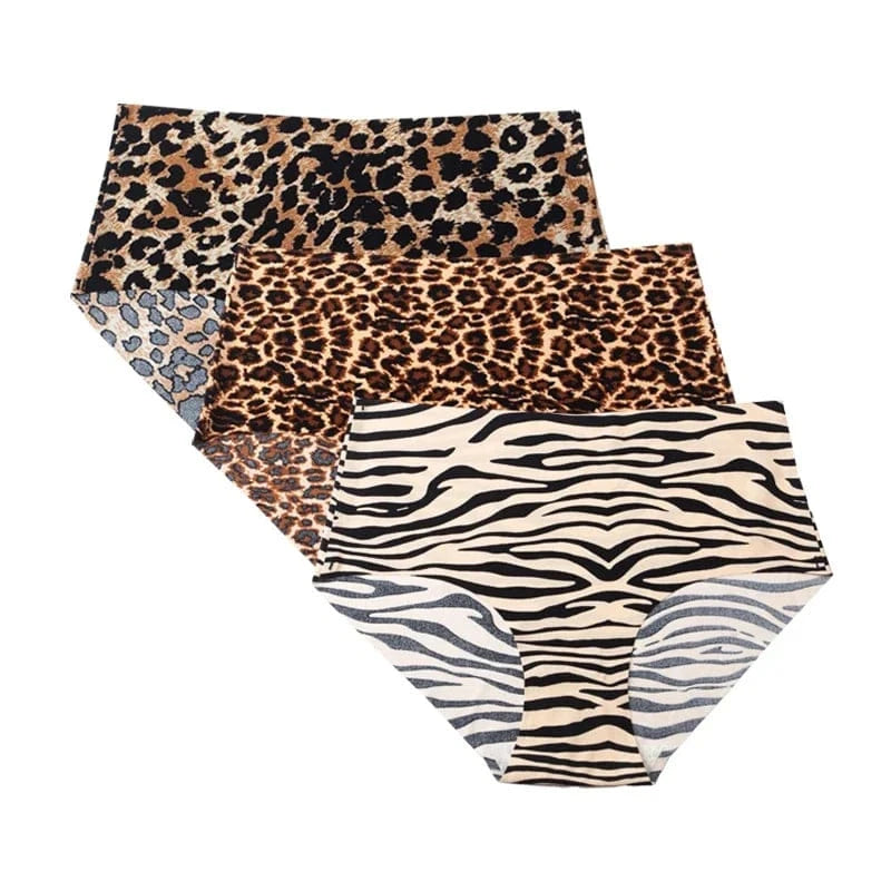 3pcs Women's Seamless Ice Silk Panties Female Mid Waist Plus Size Leopard Print Underwear Girls Fashion Brief Lady Comfort Panty - A-1 Thread Vault