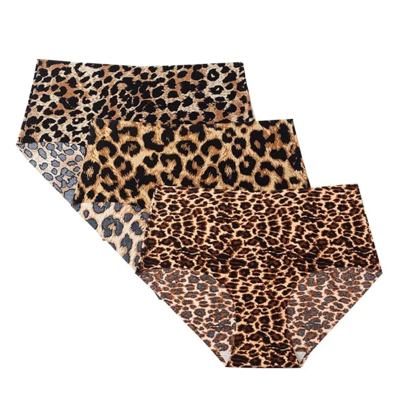 3pcs Women's Seamless Ice Silk Panties Female Mid Waist Plus Size Leopard Print Underwear Girls Fashion Brief Lady Comfort Panty - A-1 Thread Vault