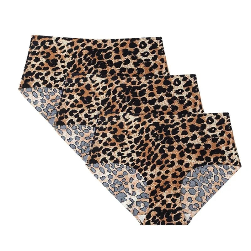 3pcs Women's Seamless Ice Silk Panties Female Mid Waist Plus Size Leopard Print Underwear Girls Fashion Brief Lady Comfort Panty - A-1 Thread Vault