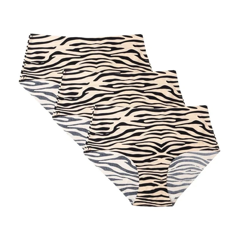 3pcs Women's Seamless Ice Silk Panties Female Mid Waist Plus Size Leopard Print Underwear Girls Fashion Brief Lady Comfort Panty - A-1 Thread Vault