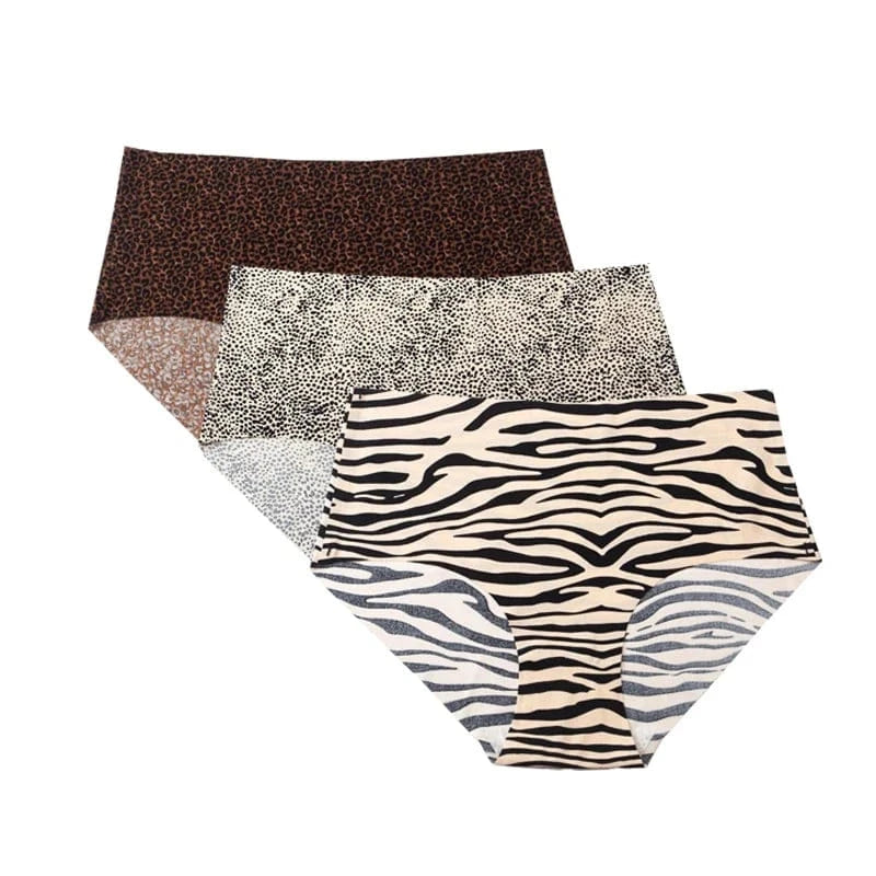 3pcs Women's Seamless Ice Silk Panties Female Mid Waist Plus Size Leopard Print Underwear Girls Fashion Brief Lady Comfort Panty - A-1 Thread Vault