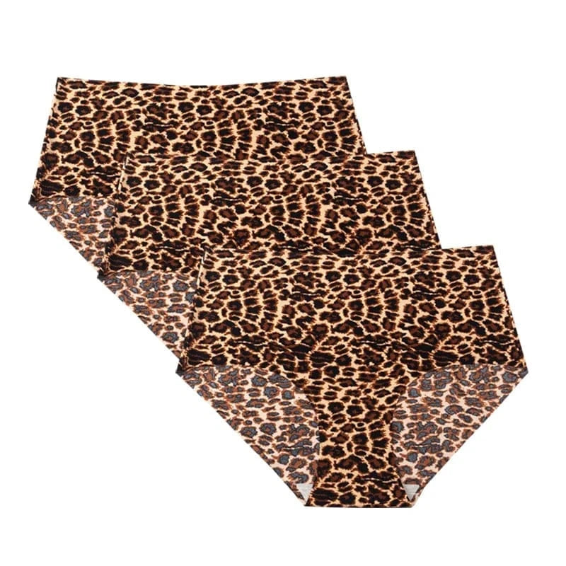 3pcs Women's Seamless Ice Silk Panties Female Mid Waist Plus Size Leopard Print Underwear Girls Fashion Brief Lady Comfort Panty - A-1 Thread Vault