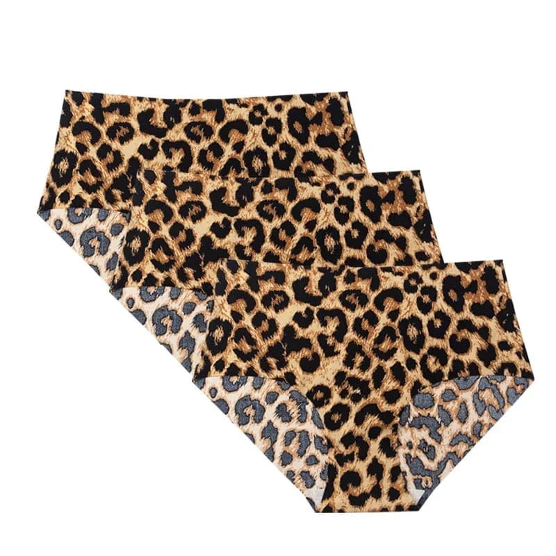 3pcs Women's Seamless Ice Silk Panties Female Mid Waist Plus Size Leopard Print Underwear Girls Fashion Brief Lady Comfort Panty - A-1 Thread Vault