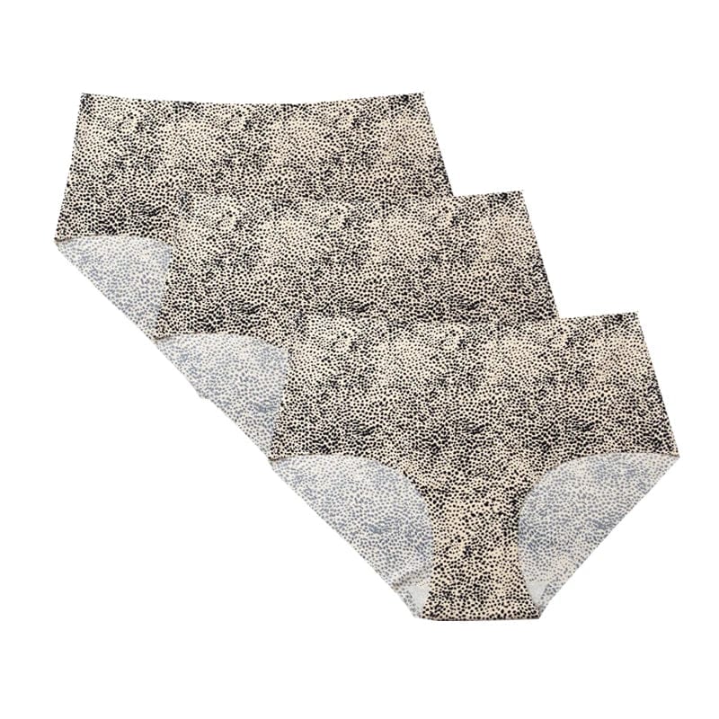 3pcs Women's Seamless Ice Silk Panties Female Mid Waist Plus Size Leopard Print Underwear Girls Fashion Brief Lady Comfort Panty - A-1 Thread Vault