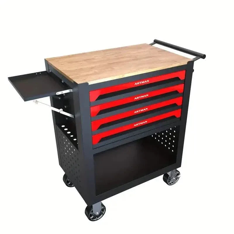 4 Drawers Multifunctional Tool Cart With Wheels And Wooden Top - A-1 Thread Vault
