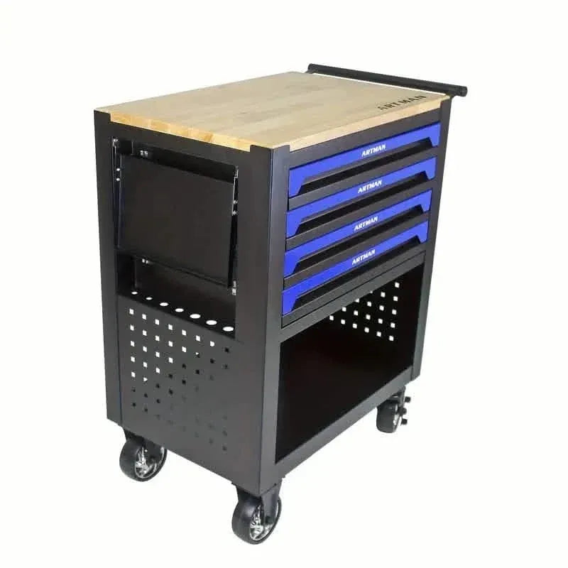 4 Drawers Multifunctional Tool Cart With Wheels And Wooden Top - A-1 Thread Vault