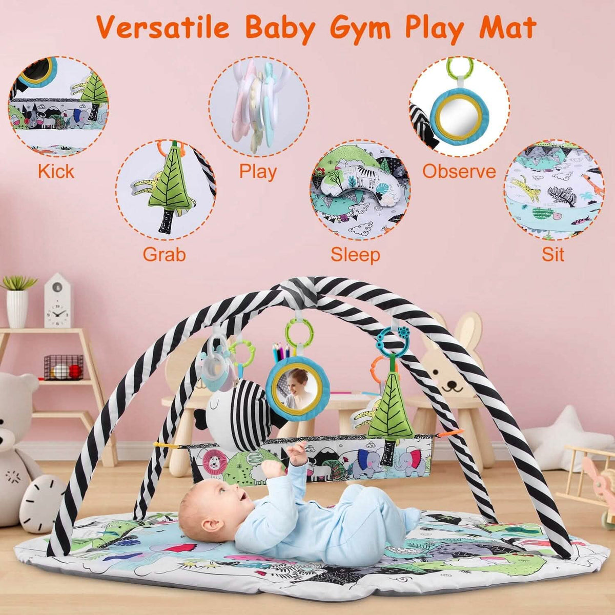 4-in-1 Baby Gym Play Mat Ball Pit with Pillow 18 Balls 9 Toys for 0-3 Years Old - A-1 Thread Vault