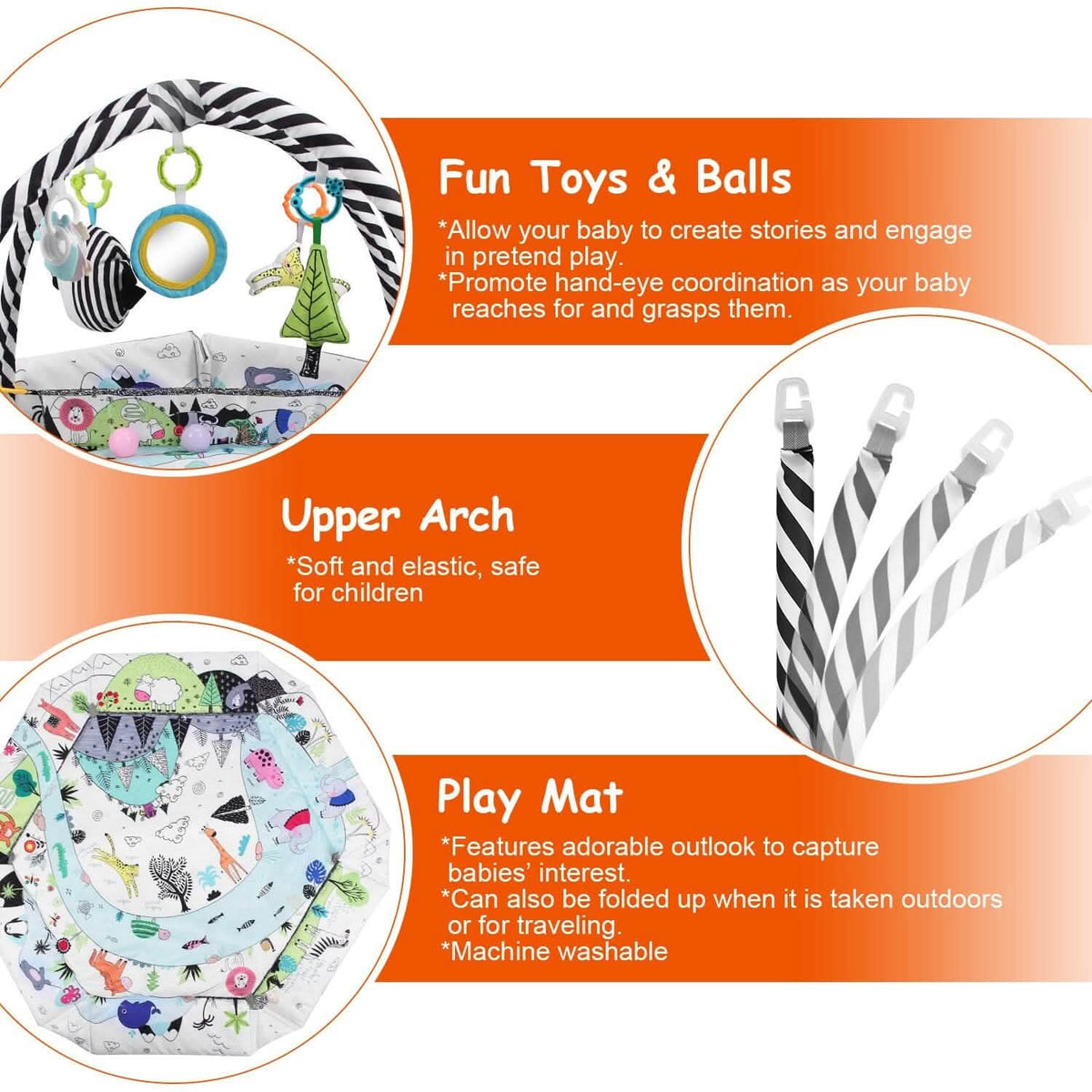 4-in-1 Baby Gym Play Mat Ball Pit with Pillow 18 Balls 9 Toys for 0-3 Years Old - A-1 Thread Vault