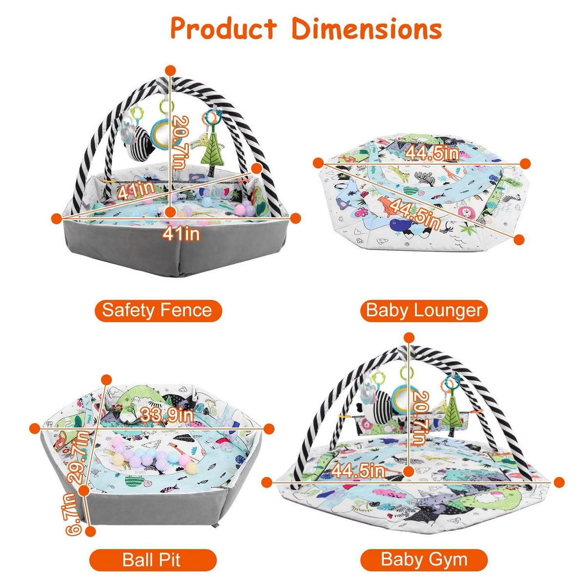 4-in-1 Baby Gym Play Mat Ball Pit with Pillow 18 Balls 9 Toys for 0-3 Years Old - A-1 Thread Vault