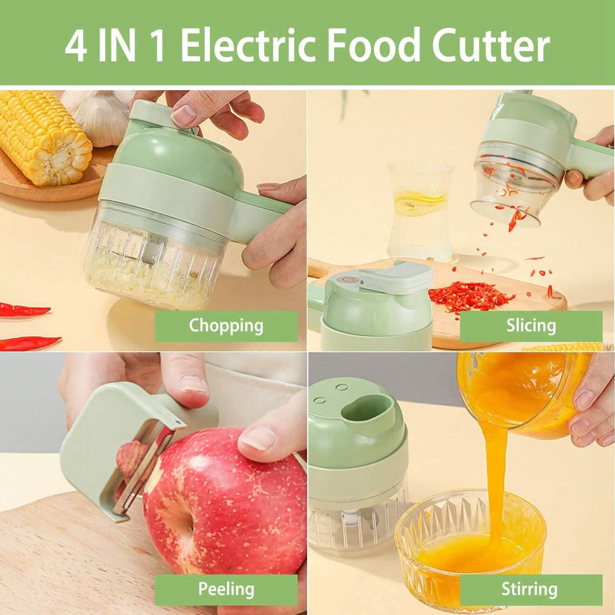 4-in-1 Handheld Electric Vegetable Chopper, Grinder, Slicer and Dicer - A-1 Thread Vault