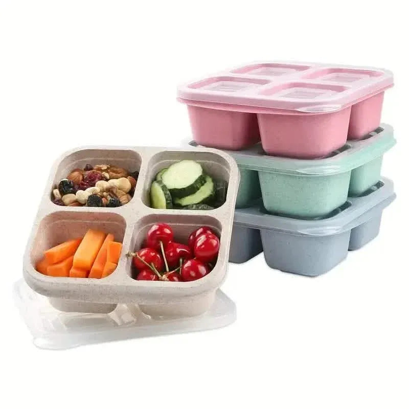 4-Pack: Snack Container With 4 Compartments, Divided Bento Lunch Box With Transparent Lids - A-1 Thread Vault
