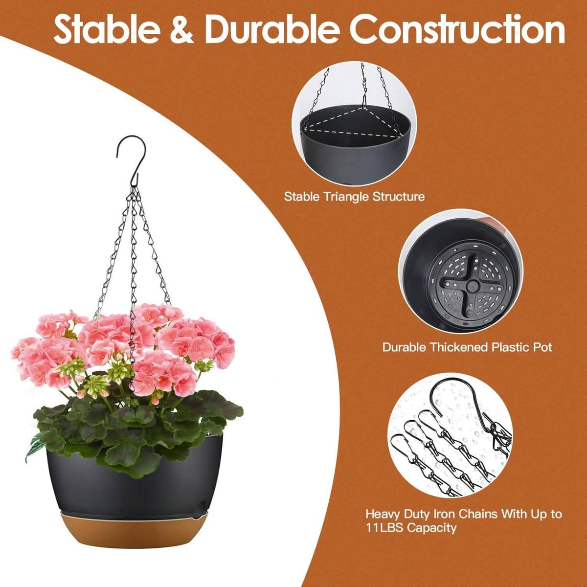4-Piece: 9.64" Diameter Hanging Planter with Drainage Holes - A-1 Thread Vault