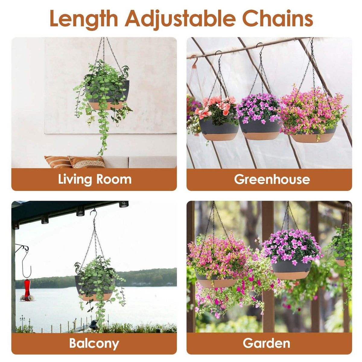 4-Piece: 9.64" Diameter Hanging Planter with Drainage Holes - A-1 Thread Vault