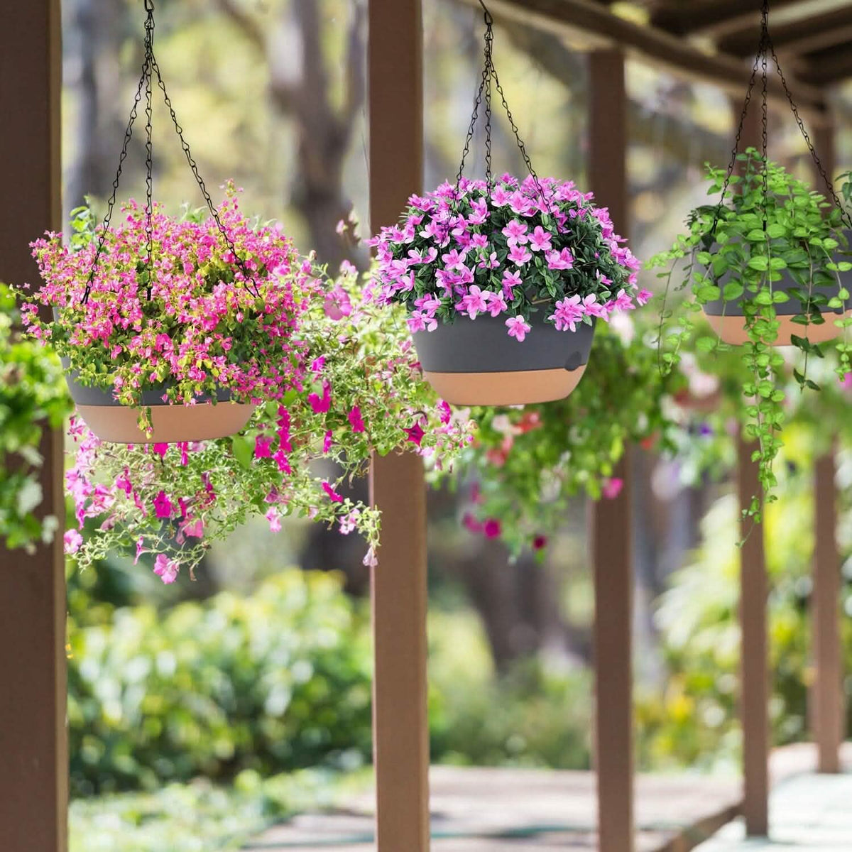 4-Piece: 9.64" Diameter Hanging Planter with Drainage Holes - A-1 Thread Vault