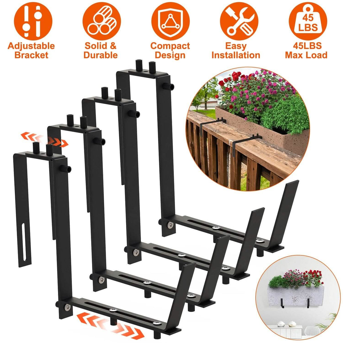 4-Piece: Adjustable Planter Box Brackets - A-1 Thread Vault
