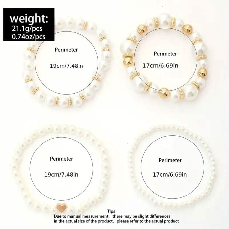4-Pieces: Elegant White Faux Pearls Beaded Handmade Hand String Jewelry Set - A-1 Thread Vault