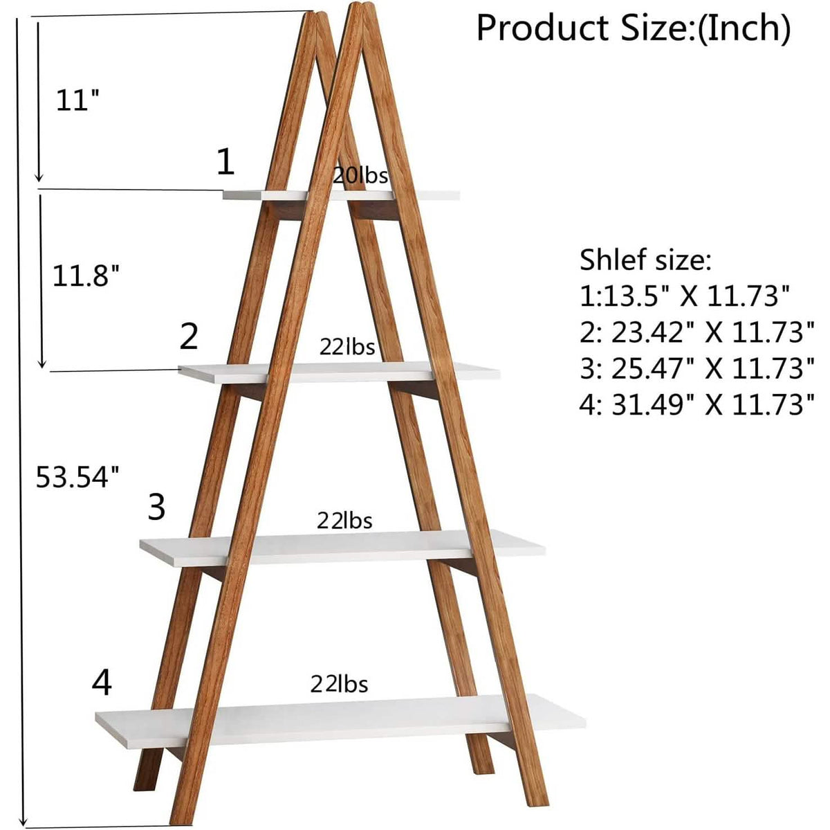 4-Tier Bookshelf Wooden Ladder Shelf Wooden Bookcase A- Shaped - A-1 Thread Vault