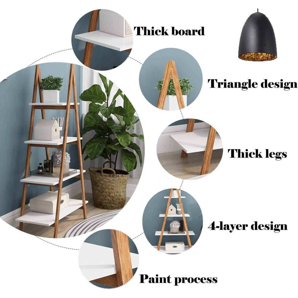 4-Tier Bookshelf Wooden Ladder Shelf Wooden Bookcase A- Shaped - A-1 Thread Vault